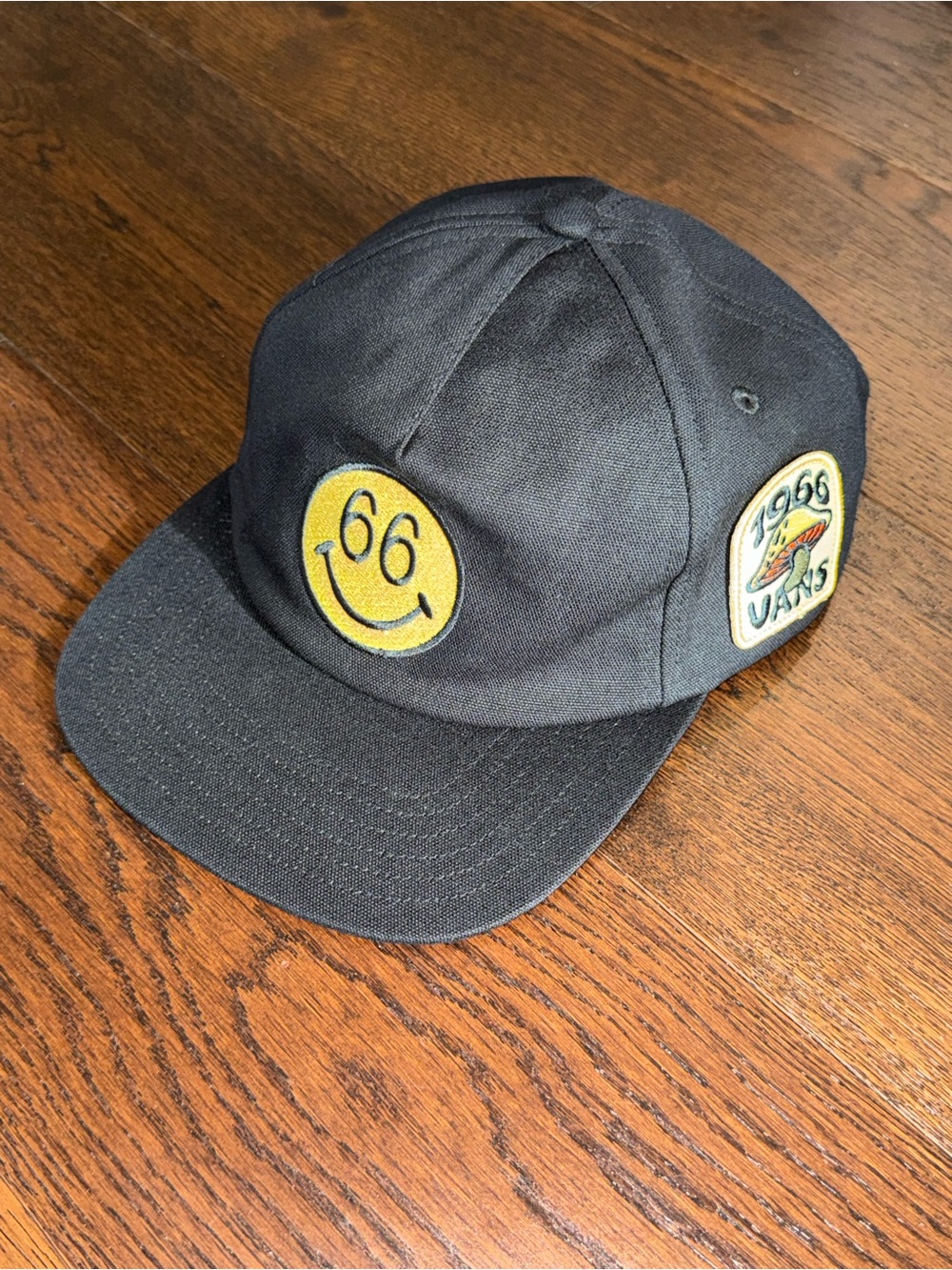 Vans Mens Black Cap with Yellow '66' Smiley Patch and Side Logo